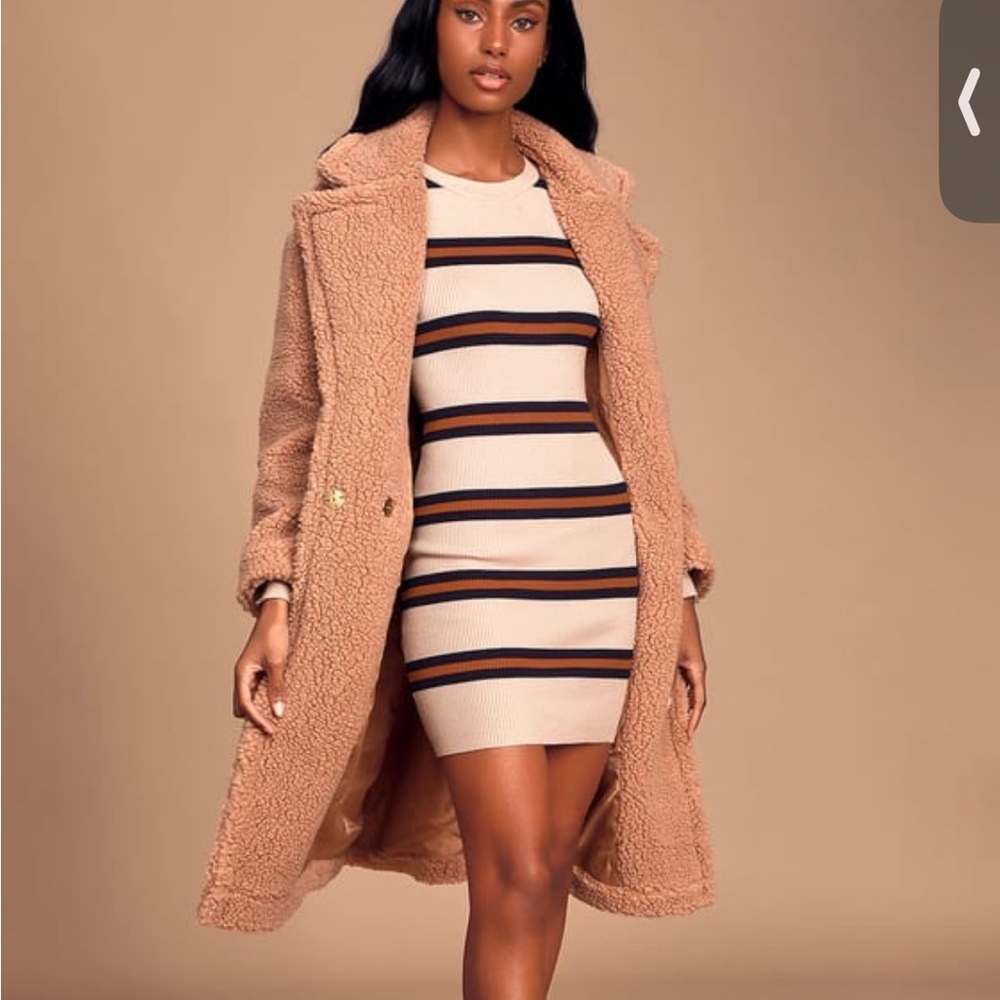 Lulu's Tan and Black Striped Dress with Coat
